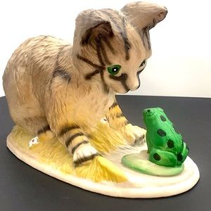 Playful Kitten and Frog…or Toad Statue